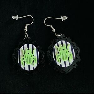 Beetle Earrings Vintage Inspired, Black, White, Green, Purple, Scroll de…